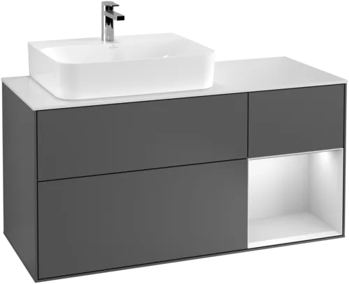 VILLEROY BOCH Toaletní skříňka Finion, s osvětlením, 3 výsuvy, 1200 x 603 x 501 mm, antracitový matný lak / bílý matný lak / bílé matné sklo #F151MTGK