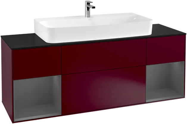 VILLEROY BOCH Toaletní skříňka Finion, s osvětlením, 4 výsuvy, 1600 x 603 x 501 mm, Pivoňka matný lak / Antracit matný lak / Sklo černé matné #F212GKHB, obrázek 1