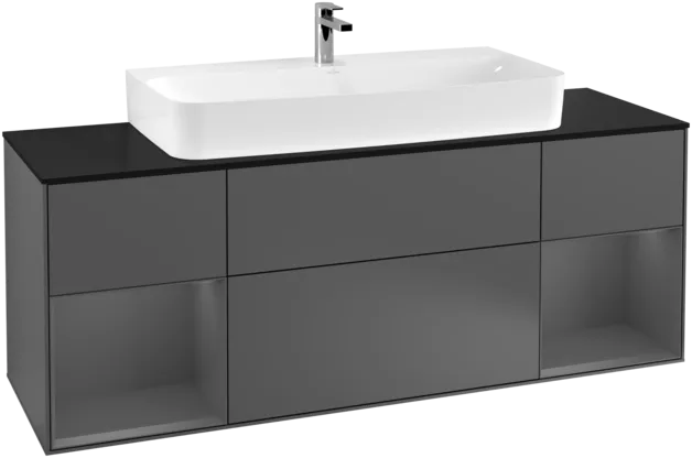 VILLEROY BOCH Toaletní skříňka Finion, s osvětlením, 4 výsuvy, 1600 x 603 x 501 mm, antracit matný lak / antracit matný lak / sklo černé matné #F212GKGK