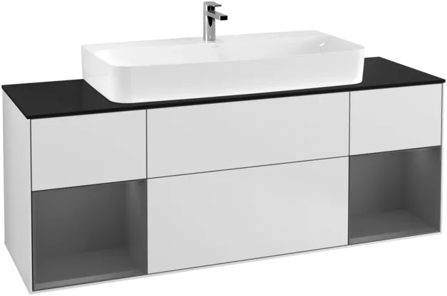 VILLEROY BOCH Toaletní skříňka Finion, s osvětlením, 4 výsuvy, 1600 x 603 x 501 mm, bílý matný lak / antracitový matný lak / černé matné sklo #F212GKMT, obrázek 1