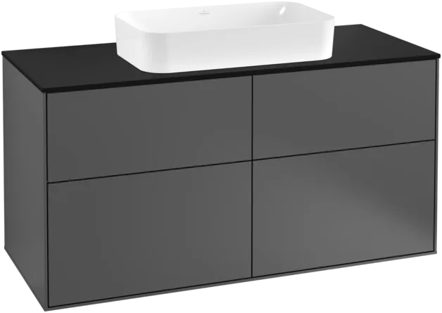 VILLEROY BOCH Toaletní skříňka Finion, 4 výsuvy, 1200 x 603 x 501 mm, antracitový matný lak / černé matné sklo #F26200GK