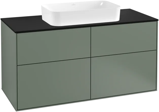 VILLEROY BOCH Toaletní skříňka Finion, 4 výsuvy, 1200 x 603 x 501 mm, olivový matný lak / sklo černé matné #F26200GM
