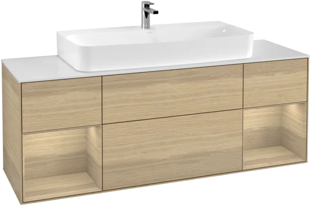 VILLEROY BOCH Toaletní skříňka Finion, s osvětlením, 4 výsuvy, 1600 x 603 x 501 mm, dubová dýha / dubová dýha / sklo bílé matné #F211PCPC, obrázek 1