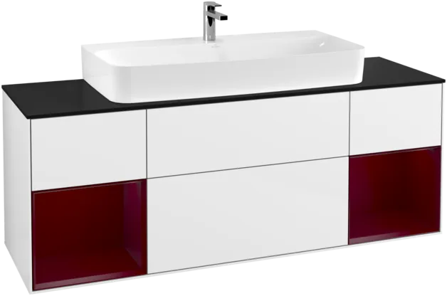 VILLEROY BOCH Toaletní skříňka Finion, s osvětlením, 4 výsuvy, 1600 x 603 x 501 mm, lesklý bílý lak / matný lak Pivoňka / matné černé sklo #F212HBGF, obrázek 1