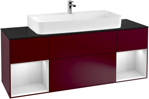 VILLEROY BOCH Toaletní skříňka Finion, s osvětlením, 4 výsuvy, 1600 x 603 x 501 mm, matný lak Peony / bílý matný lak / černé matné sklo #F212MTHB