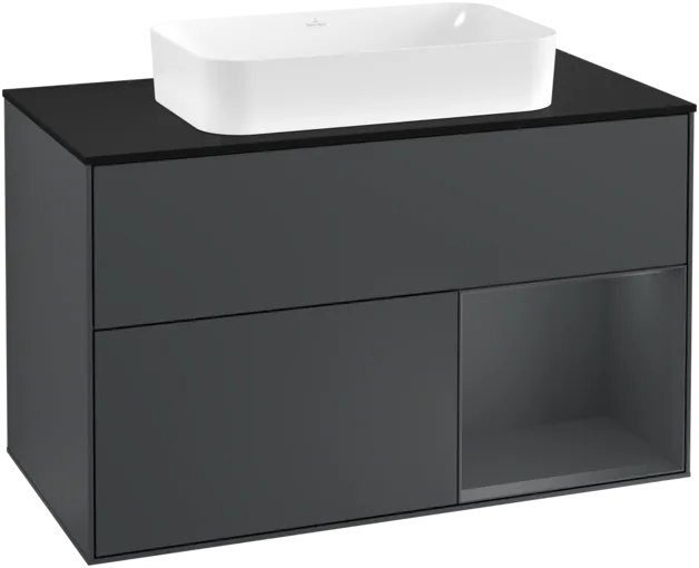 VILLEROY BOCH Toaletní skříňka Finion, s osvětlením, 2 výsuvy, 1000 x 603 x 501 mm, Midnight Blue Matt Lacquer / Midnight Blue Matt Lacquer / Glass Black Matt #F252HGHG