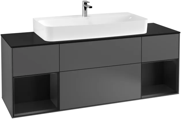 VILLEROY BOCH Toaletní skříňka Finion, s osvětlením, 4 výsuvy, 1600 x 603 x 501 mm, antracitový matný lak / černý matný lak / černé matné sklo #F212PDGK, obrázek 1