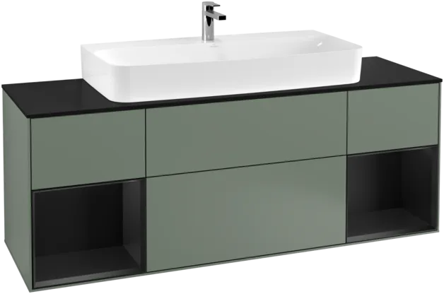 VILLEROY BOCH Toaletní skříňka Finion, s osvětlením, 4 výsuvy, 1600 x 603 x 501 mm, olivový matný lak / černý matný lak / černé matné sklo #F212PDGM, obrázek 1