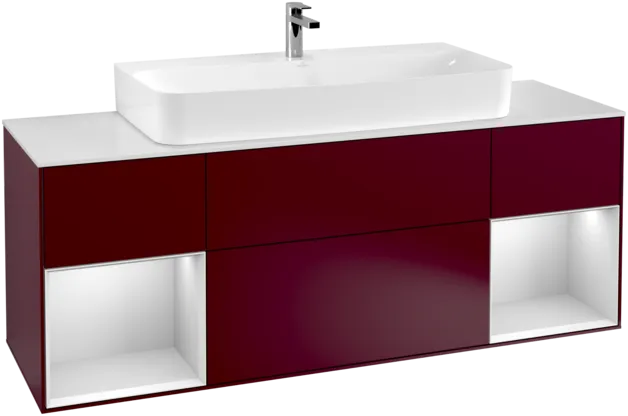 VILLEROY BOCH Toaletní skříňka Finion, s osvětlením, 4 výsuvy, 1600 x 603 x 501 mm, Pivoňka matný lak / Bílý matný lak / Sklo bílé matné #F211MTHB, obrázek 1