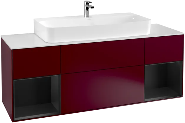 VILLEROY BOCH Toaletní skříňka Finion, s osvětlením, 4 výsuvy, 1600 x 603 x 501 mm, Pivoňka matný lak / Černý matný lak / Sklo bílé matné #F211PDHB