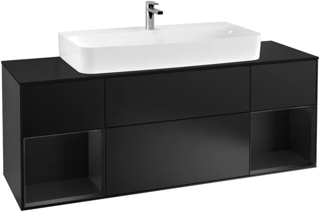 VILLEROY BOCH Toaletní skříňka Finion, s osvětlením, 4 výsuvy, 1600 x 603 x 501 mm, černý matný lak / černý matný lak / černé matné sklo #F212PDPD