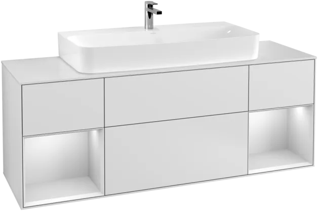 VILLEROY BOCH Toaletní skříňka Finion, s osvětlením, 4 výsuvy, 1600 x 603 x 501 mm, bílý matný lak / bílý matný lak / sklo bílé matné #F211MTMT