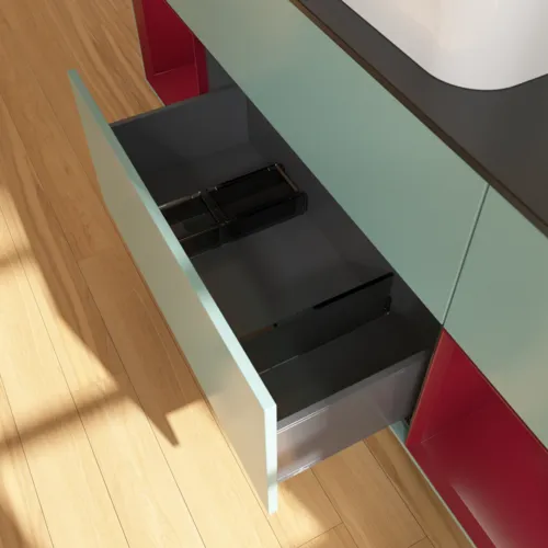VILLEROY BOCH Toaletní skříňka Finion, s osvětlením, 4 výsuvy, 1600 x 603 x 501 mm, olivový matný lak / pivoňkový matný lak / černé matné sklo #F332HBGM, obrázek 7