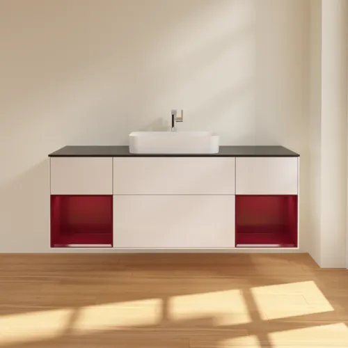 VILLEROY BOCH Toaletní skříňka Finion, s osvětlením, 4 výsuvy, 1600 x 603 x 501 mm, lesklý bílý lak / matný lak Pivoňka / matné černé sklo #F332HBGF, obrázek 3
