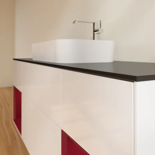 VILLEROY BOCH Toaletní skříňka Finion, s osvětlením, 4 výsuvy, 1600 x 603 x 501 mm, lesklý bílý lak / matný lak Pivoňka / matné černé sklo #F332HBGF, obrázek 6