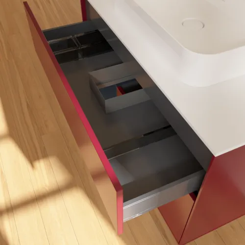 VILLEROY BOCH Toaletní skříňka Finion, s osvětlením, 2 výsuvy, 1000 x 603 x 501 mm, Pivoňka matný lak / Půlnoční modrá matný lak / Sklo bílé matné #F361HGHB, obrázek 8