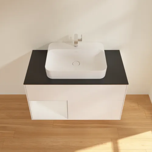 VILLEROY BOCH Umyvadlová skříňka Finion, s osvětlením, 2 výsuvy, 1000 x 603 x 501 mm, bílý matný lak / bílý lesklý lak / černé matné sklo #F362GFMT, obrázek 4