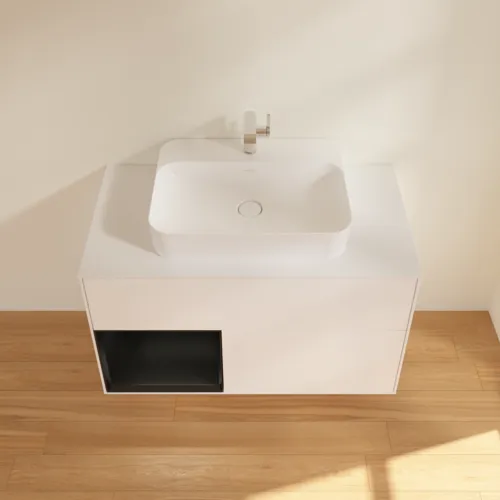 VILLEROY BOCH Toaletní skříňka Finion, s osvětlením, 2 výsuvy, 1000 x 603 x 501 mm, bílý matný lak / černý matný lak / bílé matné sklo #F361PDMT, obrázek 4