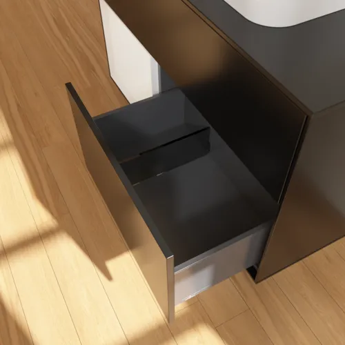 VILLEROY BOCH Umyvadlová skříňka Finion, s osvětlením, 2 výsuvy, 1000 x 603 x 501 mm, černý matný lak / lesklý bílý lak / černé matné sklo #F362GFPD, obrázek 7