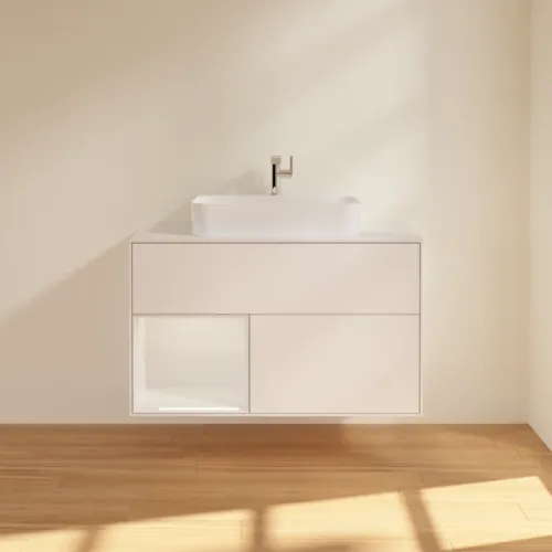 VILLEROY BOCH Umyvadlová skříňka Finion, s osvětlením, 2 výsuvy, 1000 x 603 x 501 mm, bílý matný lak / bílý lesklý lak / bílé matné sklo #F361GFMT, obrázek 3