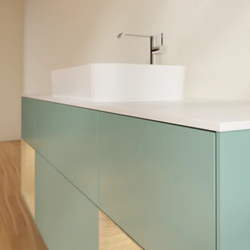 VILLEROY BOCH Toaletní skříňka Finion, s osvětlením, 4 výsuvy, 1600 x 603 x 501 mm, olivový matný lak / dubová dýha / sklo bílé matné #F331PCGM, obrázek 6