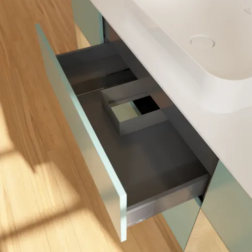 VILLEROY BOCH Toaletní skříňka Finion, s osvětlením, 4 výsuvy, 1600 x 603 x 501 mm, olivový matný lak / dubová dýha / sklo bílé matné #F331PCGM, obrázek 8