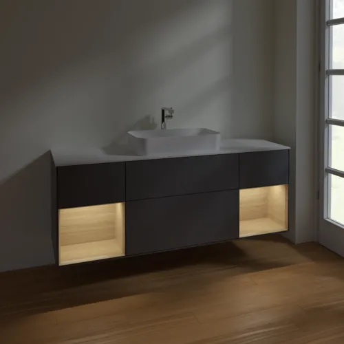 VILLEROY BOCH Toaletní skříňka Finion, s osvětlením, 4 výsuvy, 1600 x 603 x 501 mm, antracit matný lak / dubová dýha / sklo bílé matné #F331PCGK, obrázek 5