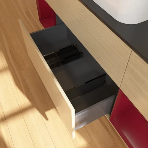 VILLEROY BOCH Toaletní skříňka Finion, s osvětlením, 4 výsuvy, 1600 x 603 x 501 mm, dubová dýha / matný lak Pivoňka / matné černé sklo #F332HBPC, obrázek 7