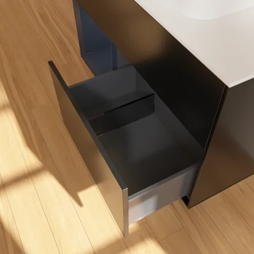 VILLEROY BOCH Toaletní skříňka Finion, s osvětlením, 2 výsuvy, 1000 x 603 x 501 mm, černý matný lak / půlnoční modrý matný lak / bílé matné sklo #F361HGPD, obrázek 7