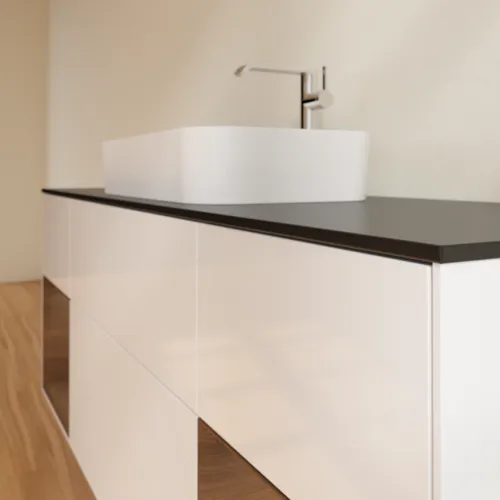 VILLEROY BOCH Toaletní skříňka Finion, s osvětlením, 4 výsuvy, 1600 x 603 x 501 mm, lesklý bílý lak / ořechová dýha / černé matné sklo #F332GNGF, obrázek 6