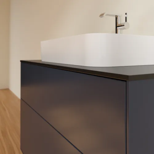 VILLEROY BOCH Toaletní skříňka Finion, 2 výsuvy, 1000 x 603 x 501 mm, půlnočně modrý matný lak / černé matné sklo #F35200HG, obrázek 5