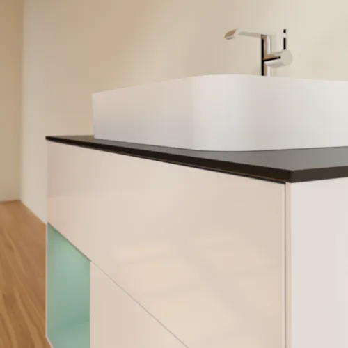 VILLEROY BOCH Toaletní skříňka Finion, s osvětlením, 2 výsuvy, 1000 x 603 x 501 mm, lesklý bílý lak / olivově matný lak / černé matné sklo #F362GMGF, obrázek 6