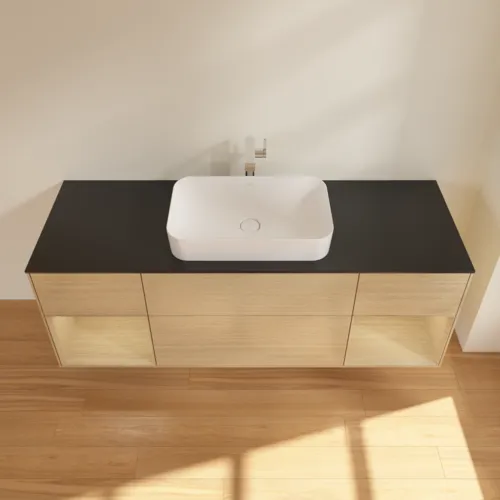 VILLEROY BOCH Toaletní stolek Finion, s osvětlením, 4 výsuvy, 1600 x 603 x 501 mm, dubová dýha / dubová dýha / sklo černé matné #F332PCPC, obrázek 4