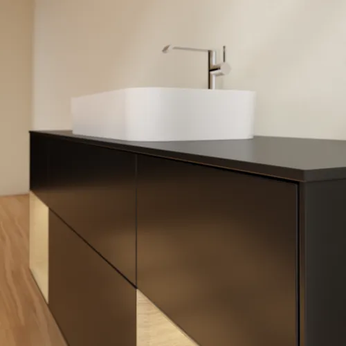 VILLEROY BOCH Toaletní skříňka Finion, s osvětlením, 4 výsuvy, 1600 x 603 x 501 mm, černý matný lak / dubová dýha / černé matné sklo #F332PCPD, obrázek 6