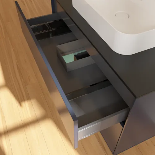 VILLEROY BOCH Toaletní skříňka Finion, s osvětlením, 2 výsuvy, 1000 x 603 x 501 mm, Midnight Blue Matt Lacquer / Olive Matt Lacquer / Glass Black Matt #F362GMHG, obrázek 8