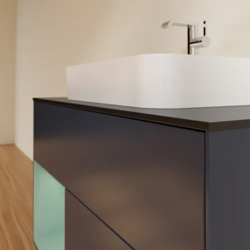 VILLEROY BOCH Toaletní skříňka Finion, s osvětlením, 2 výsuvy, 1000 x 603 x 501 mm, Midnight Blue Matt Lacquer / Olive Matt Lacquer / Glass Black Matt #F362GMHG, obrázek 6