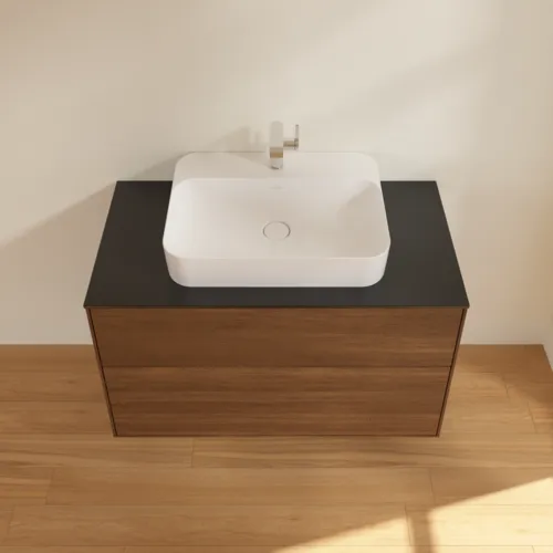 VILLEROY BOCH Toaletní stolek Finion, 2 výsuvy, 1000 x 603 x 501 mm, ořechová dýha / sklo černé matné #F35200GN, obrázek 4