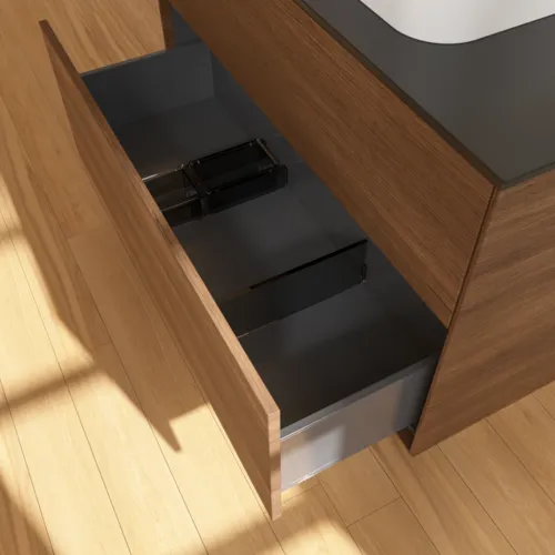 VILLEROY BOCH Toaletní stolek Finion, 2 výsuvy, 1000 x 603 x 501 mm, ořechová dýha / sklo černé matné #F35200GN, obrázek 6