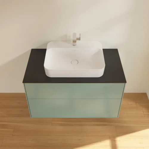 VILLEROY BOCH Toaletní skříňka Finion, 2 výsuvy, 1000 x 603 x 501 mm, olivově matný lak / sklo černé matné #F35200GM, obrázek 4