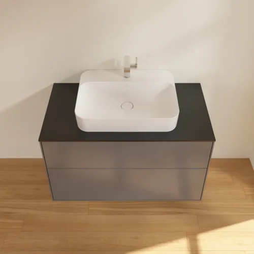 VILLEROY BOCH Toaletní skříňka Finion, 2 výsuvy, 1000 x 603 x 501 mm, antracit matný lak / sklo černé matné #F35200GK, obrázek 4