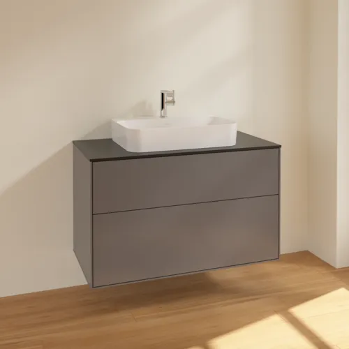 VILLEROY BOCH Toaletní skříňka Finion, 2 výsuvy, 1000 x 603 x 501 mm, antracit matný lak / sklo černé matné #F35200GK, obrázek 2