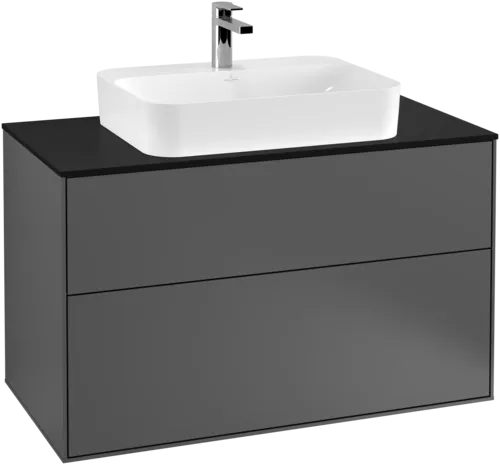 VILLEROY BOCH Toaletní skříňka Finion, 2 výsuvy, 1000 x 603 x 501 mm, antracit matný lak / sklo černé matné #F35200GK, obrázek 1