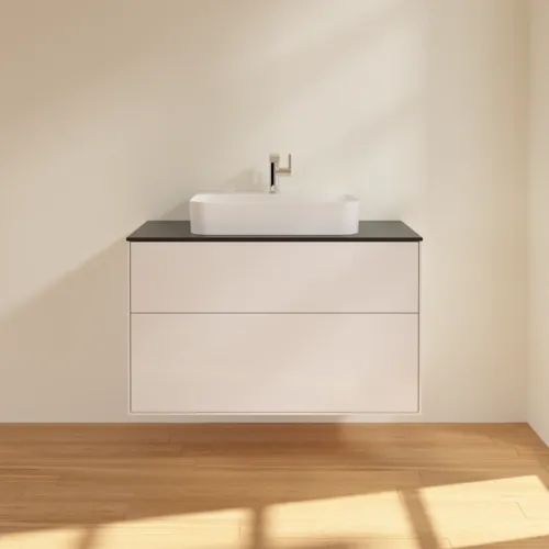 VILLEROY BOCH Toaletní skříňka Finion, 2 výsuvy, 1000 x 603 x 501 mm, lesklý bílý lak / černé matné sklo #F35200GF, obrázek 3