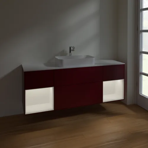 VILLEROY BOCH Toaletní skříňka Finion, s osvětlením, 4 výsuvy, 1600 x 603 x 501 mm, Pivoňka matný lak / Bílý matný lak / Sklo bílé matné #F331MTHB, obrázek 5