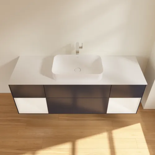 VILLEROY BOCH Toaletní skříňka Finion, s osvětlením, 4 výsuvy, 1600 x 603 x 501 mm, Midnight Blue Matt Lacquer / White Matt Lacquer / Glass White Matt #F331MTHG, obrázek 4