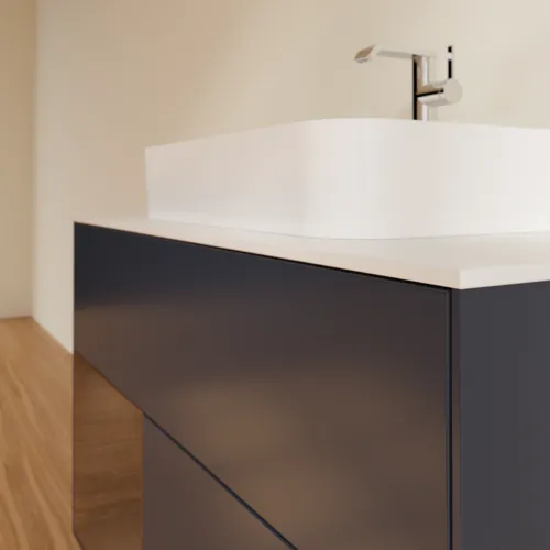 VILLEROY BOCH Toaletní skříňka Finion, s osvětlením, 2 výsuvy, 1000 x 603 x 501 mm, půlnočně modrý matný lak / ořechová dýha / bílé matné sklo #F361GNHG, obrázek 6