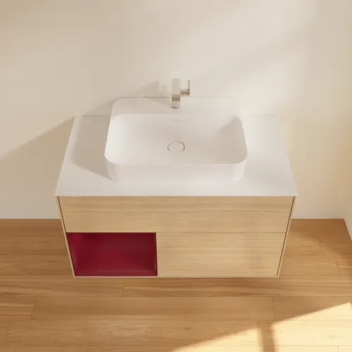 VILLEROY BOCH Toaletní stolek Finion, s osvětlením, 2 výsuvy, 1000 x 603 x 501 mm, dubová dýha / matný lak Pivoňka / matné bílé sklo #F361HBPC, obrázek 4