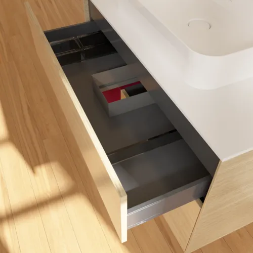 VILLEROY BOCH Toaletní stolek Finion, s osvětlením, 2 výsuvy, 1000 x 603 x 501 mm, dubová dýha / matný lak Pivoňka / matné bílé sklo #F361HBPC, obrázek 8