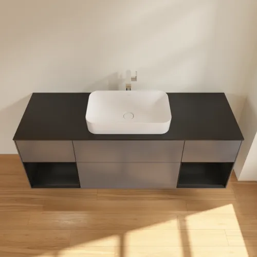 VILLEROY BOCH Toaletní skříňka Finion, s osvětlením, 4 výsuvy, 1600 x 603 x 501 mm, antracitový matný lak / černý matný lak / černé matné sklo #F332PDGK, obrázek 4