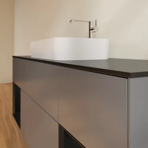 VILLEROY BOCH Toaletní skříňka Finion, s osvětlením, 4 výsuvy, 1600 x 603 x 501 mm, antracitový matný lak / černý matný lak / černé matné sklo #F332PDGK, obrázek 6